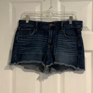 OLD NAVY Women’s Dark Wash Stretch Denim Distressed Spring Break Frayed Shorts 8